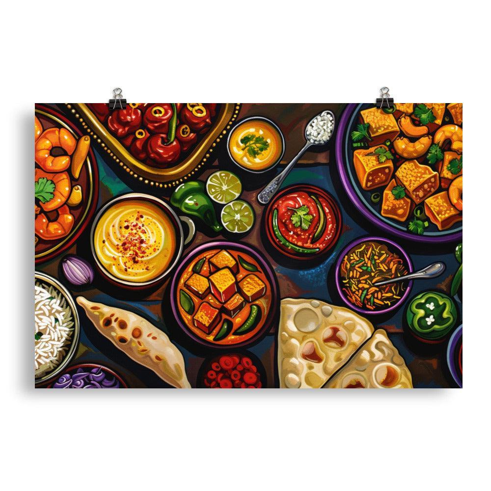 Indian Feast Colorful Traditional Cuisine Art Poster - Oh Posters