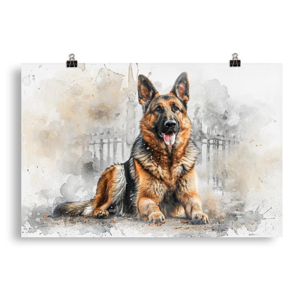 German Shepherd Watercolor Splash Art Poster - Oh Posters