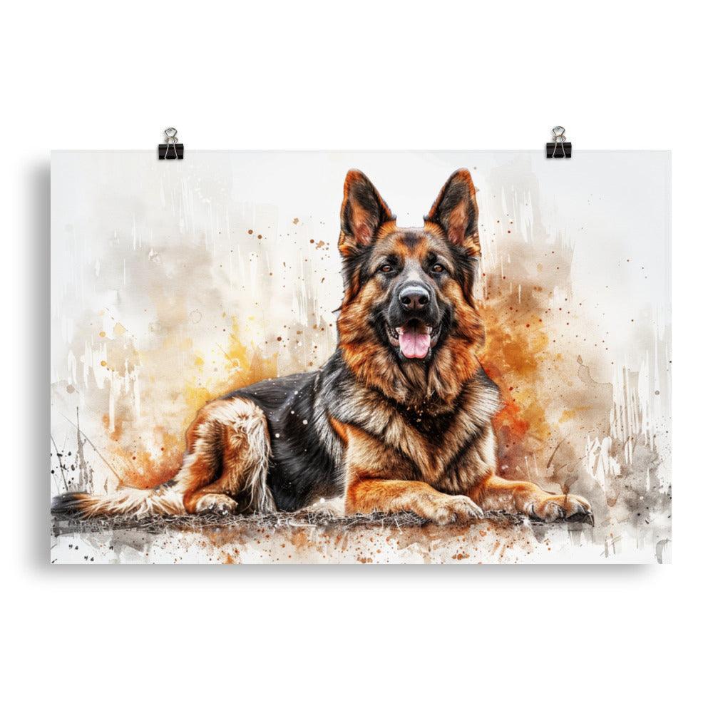 German Shepherd Watercolor Stance Poster - Oh Posters