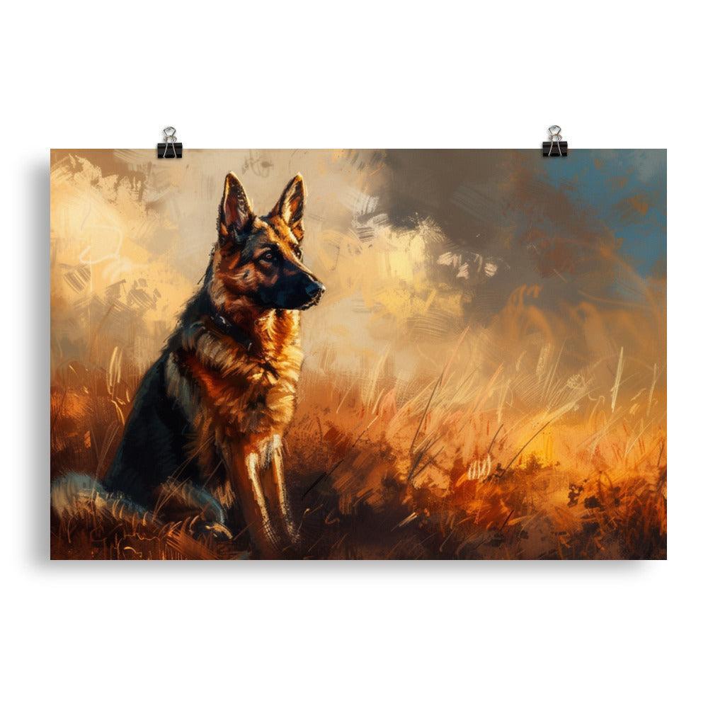 German Shepherd Sunset Silhouette Art Poster - Oh Posters