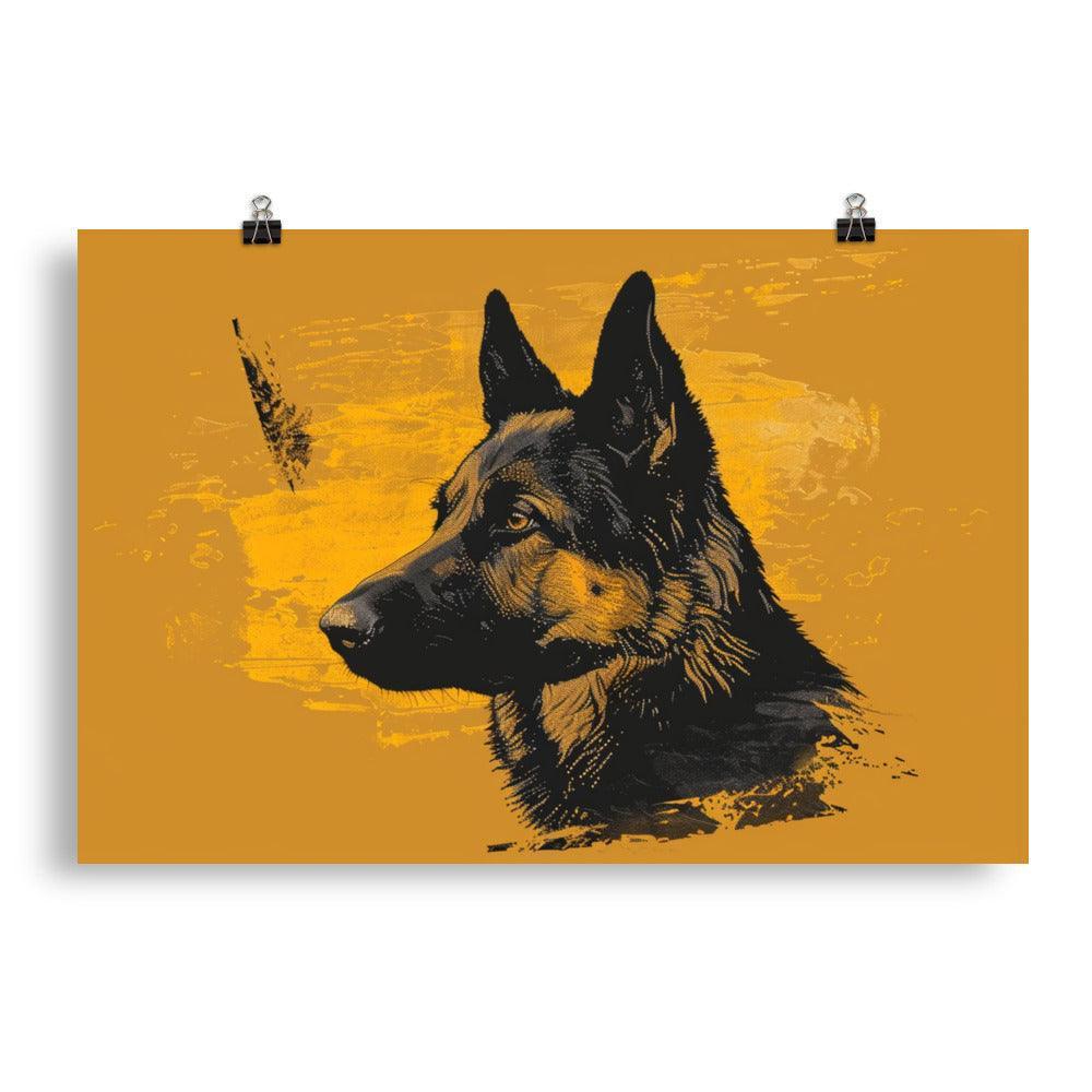 German Shepherd Silhouette Yellow Poster - Oh Posters