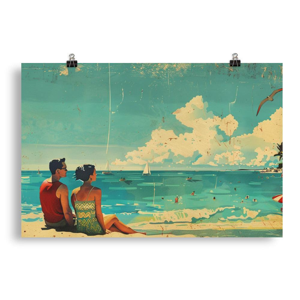 Seaside Couple Relaxation Vintage Style Poster - Oh Posters