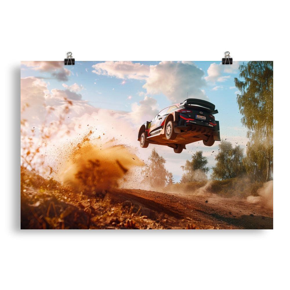 Dusty Trail High-Speed Rally Car Leap Poster - Oh Posters