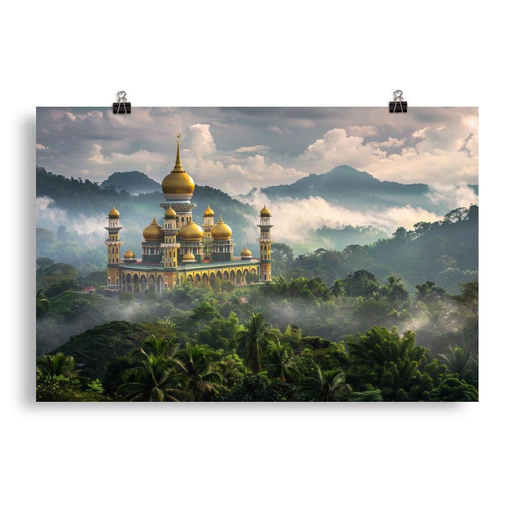 Brunei Sultan Mosque Foggy Landscape Photography Poster - Oh Posters