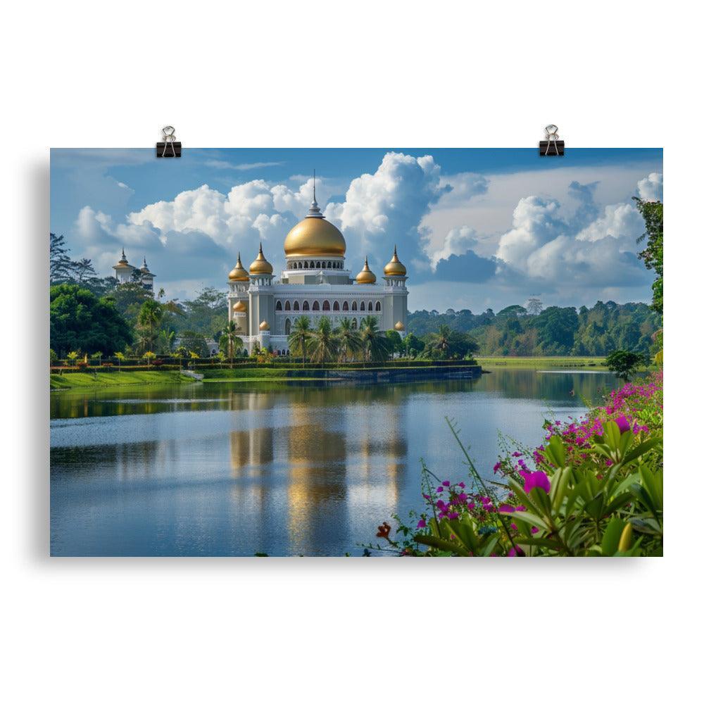 Brunei Sultan Mosque Lake View Photography Poster - Oh Posters