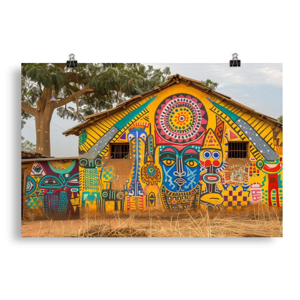 Colorful Burkina Faso Village Mural Art Poster - Oh Posters