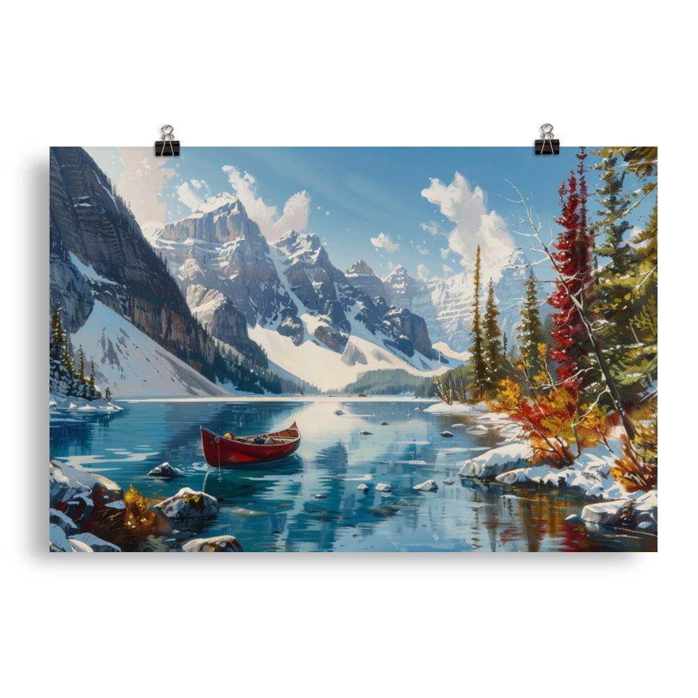 Crisp Canadian Winter Day with Canoe Scenic Landscape Poster - Oh Posters