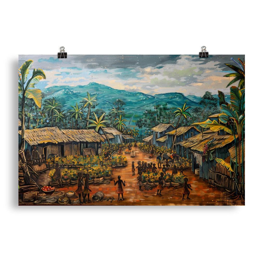 Central African Republic Traditional Market Scene Art Poster - Oh Posters