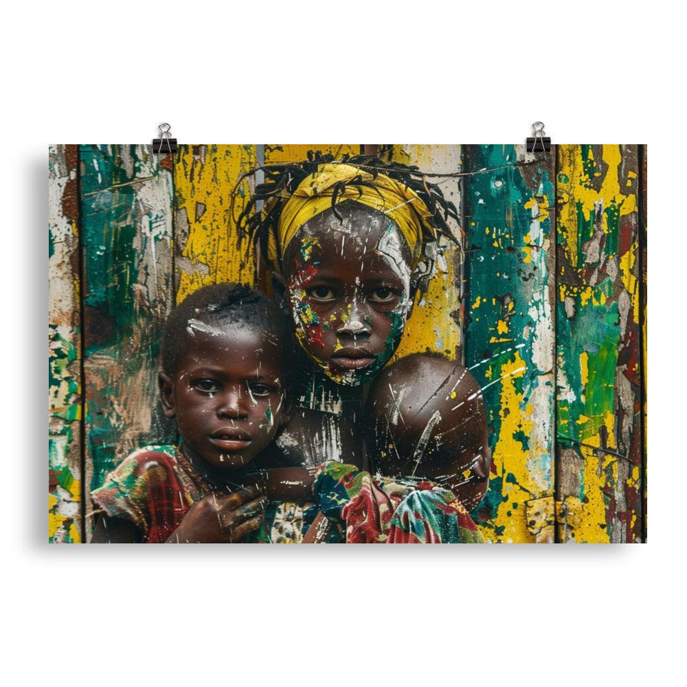 Central African Republic Vibrant Village Life Oil Painting Poster - Oh Posters