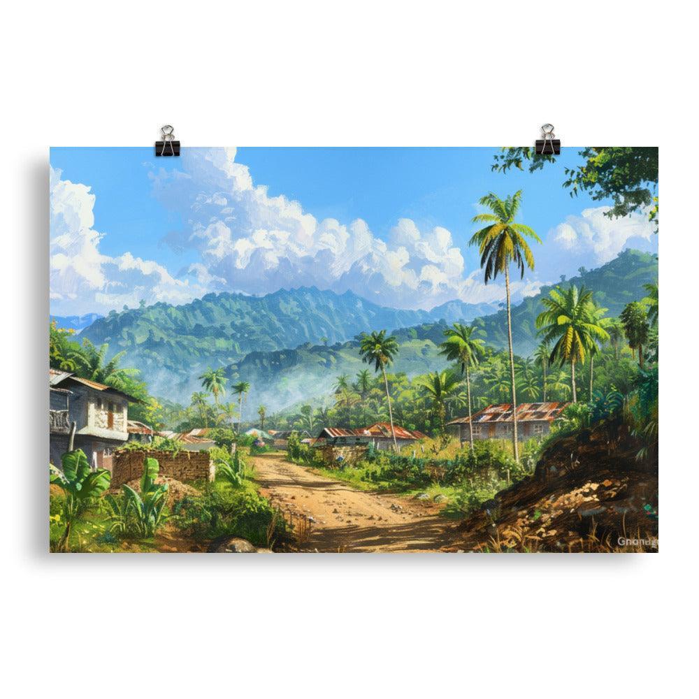 Comoros Tropical Village Road Landscape Painting Poster - Oh Posters