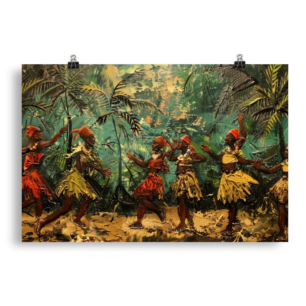 Congo Tribal Dance in Lush Forest Painting Poster - Oh Posters