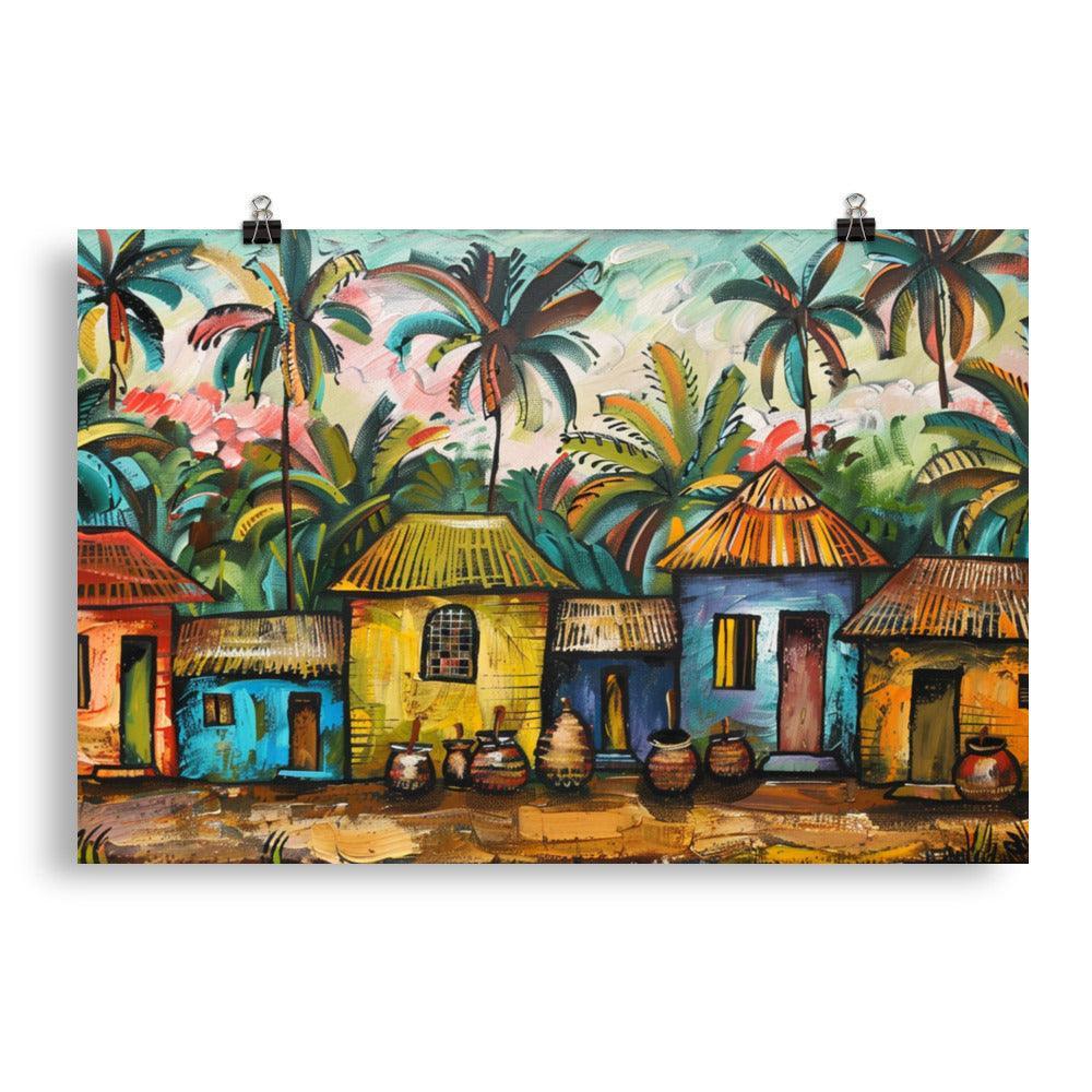 Congo Colorful Village Huts Tropical Art Poster - Oh Posters