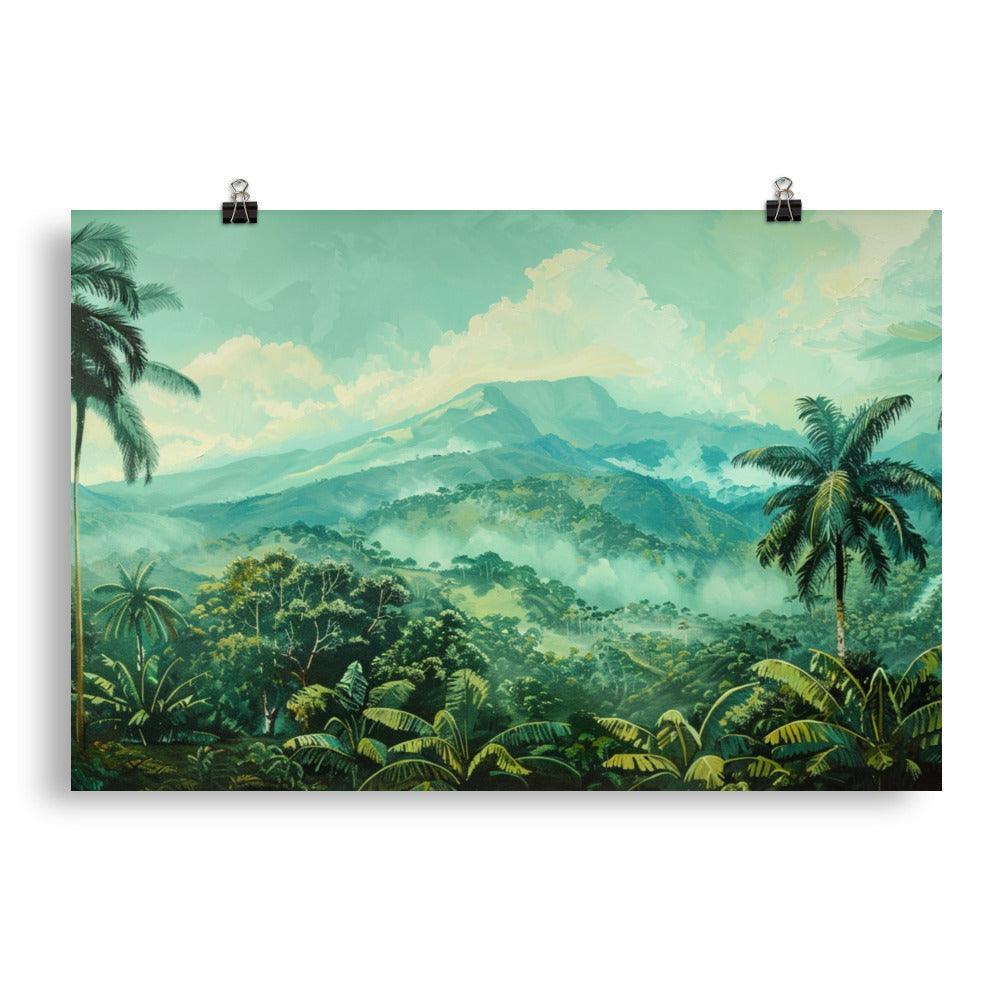 Costa Rica Misty Mountain Jungle Landscape Painting Poster - Oh Posters