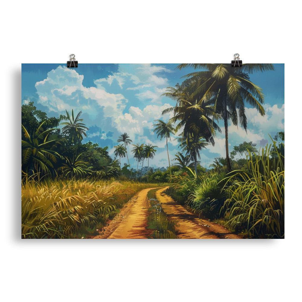 Côte d’Ivoire Palm-Lined Jungle Path Scenic Art Poster - Oh Posters