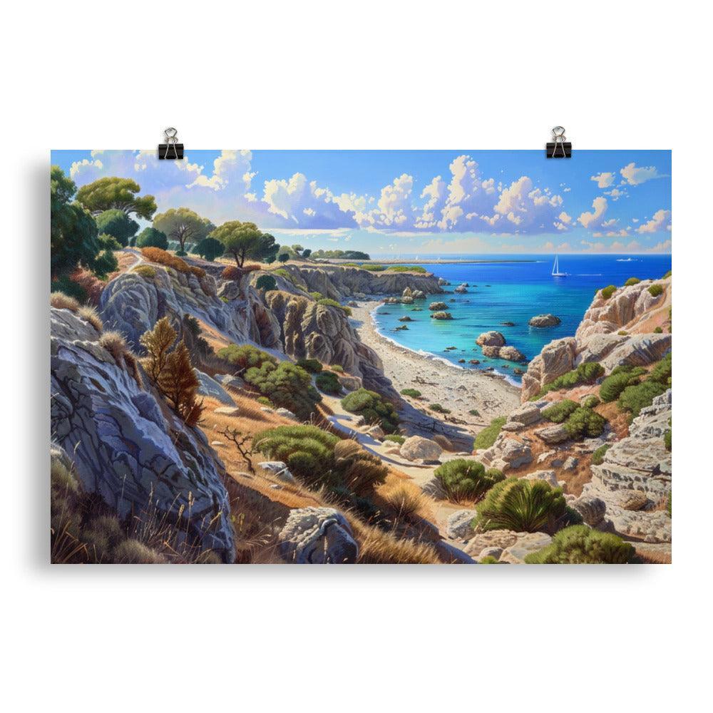 Cyprus Secluded Cove and Rocky Cliffs Landscape Painting Poster - Oh Posters