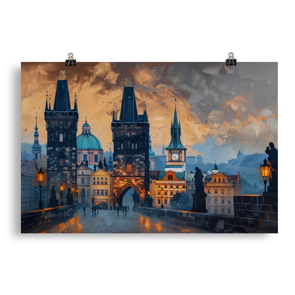 Czech Republic Charles Bridge and Historic Skyline Sunset View Poster - Oh Posters