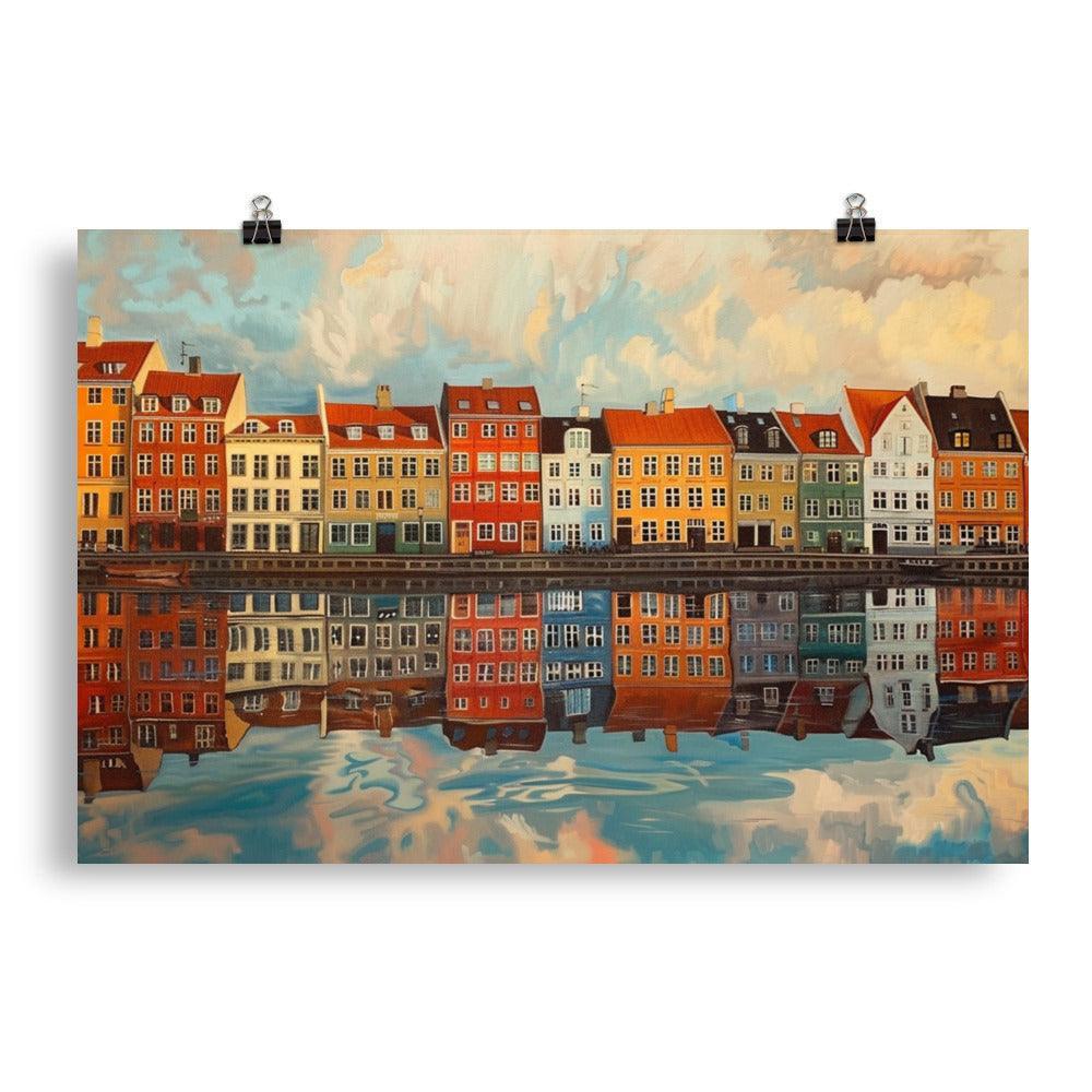 Copenhagen Denmark Waterfront Reflections Painting Poster - Oh Posters