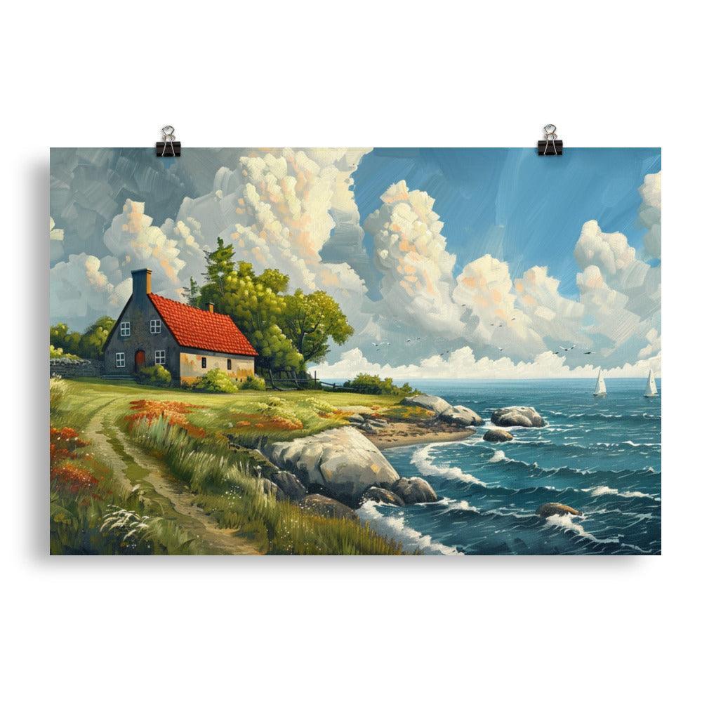 Coastal Cottage Denmark Landscape Painting Poster - Oh Posters