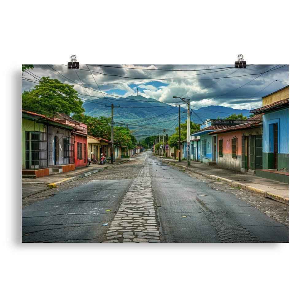 El Salvador Quiet Street Mountain View Poster - Oh Posters