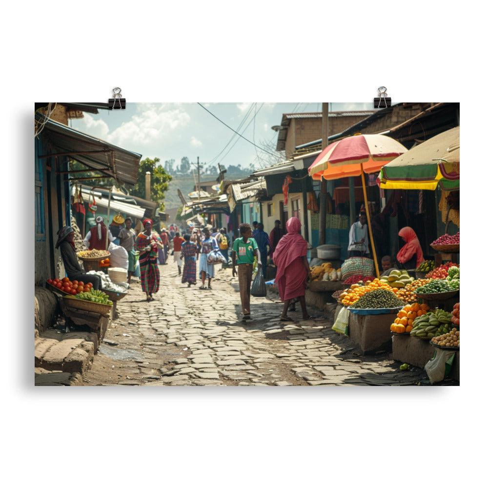 Ethiopia Colorful Open-Air Market with Street Vendors Poster - Oh Posters