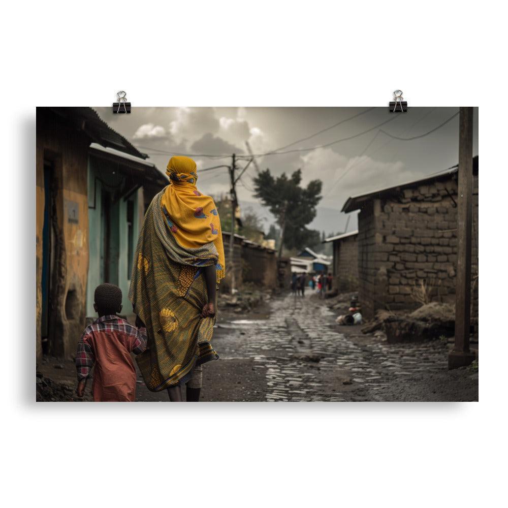 Ethiopia Traditional Village Walkway with Mother and Child Poster - Oh Posters