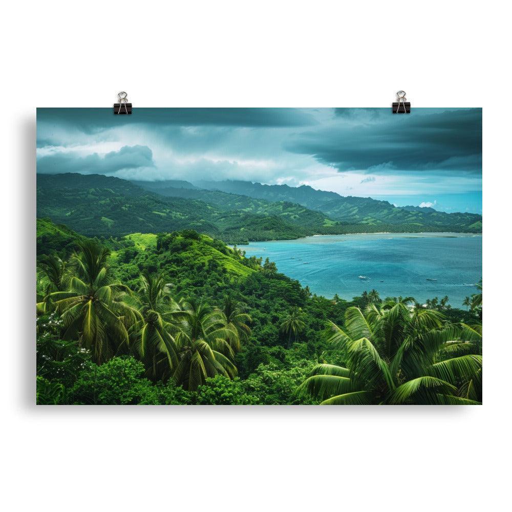 Fiji Lush Green Hills and Coastal Serenity Poster - Oh Posters