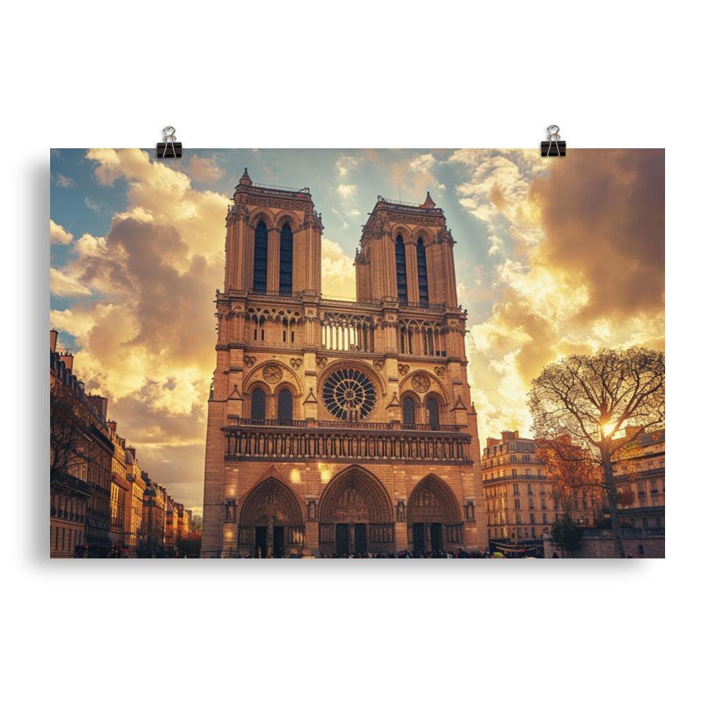 France Paris Notre Dame Cathedral Sunset Poster - Oh Posters