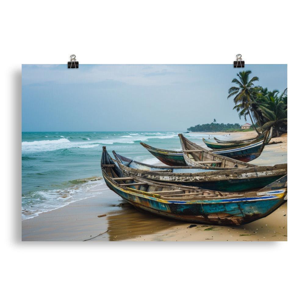 Ghana Traditional Fishing Boats Beach Scene Poster - Oh Posters