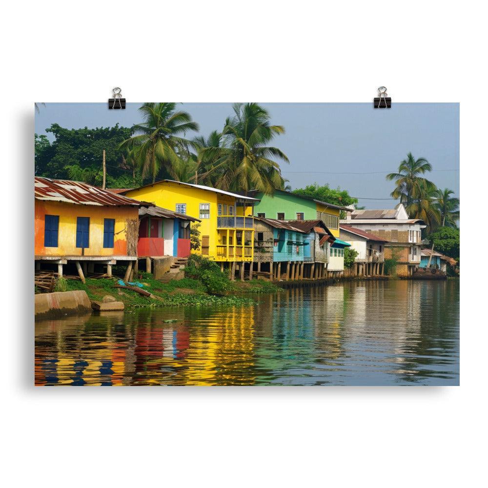 Ghana Vibrant Riverside Colorful Houses Poster - Oh Posters