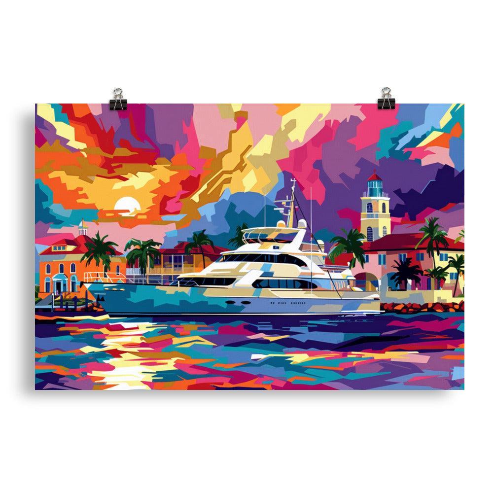 Grenada Vibrant Yacht Marina Sunset Art Poster - Oh Posters