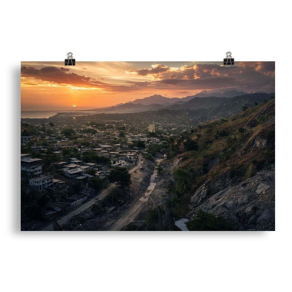 Haiti Mountainous Sunset Urban Landscape Poster - Oh Posters