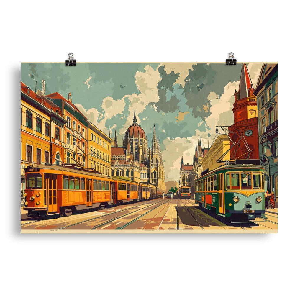 Hungary Urban Tram Vintage Illustration Poster - Oh Posters