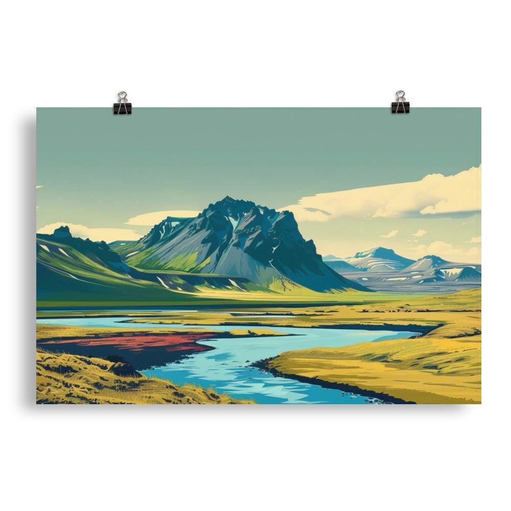 Iceland Majestic Mountain River Landscape Poster - Oh Posters