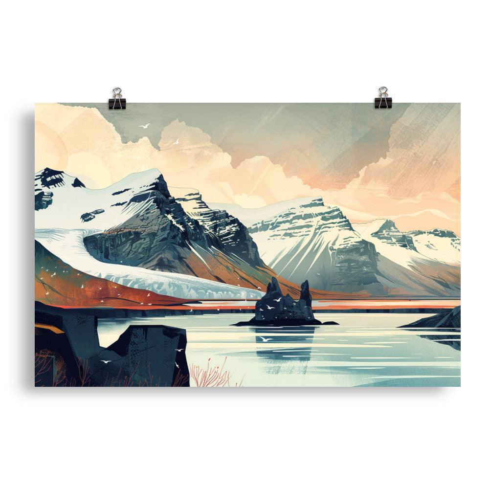 Iceland Glacial Mountain Scenic Illustration Poster - Oh Posters