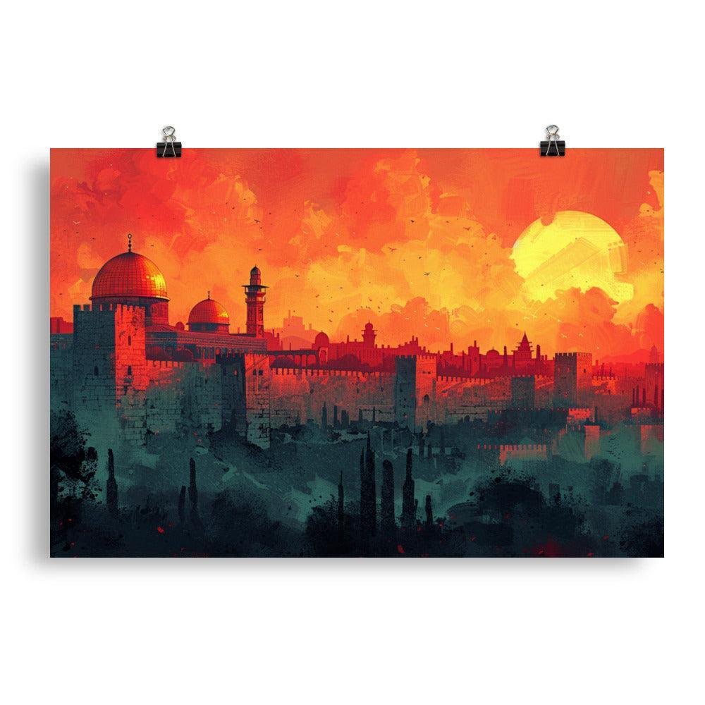 Israel Jerusalem Skyline at Sunset Poster - Oh Posters