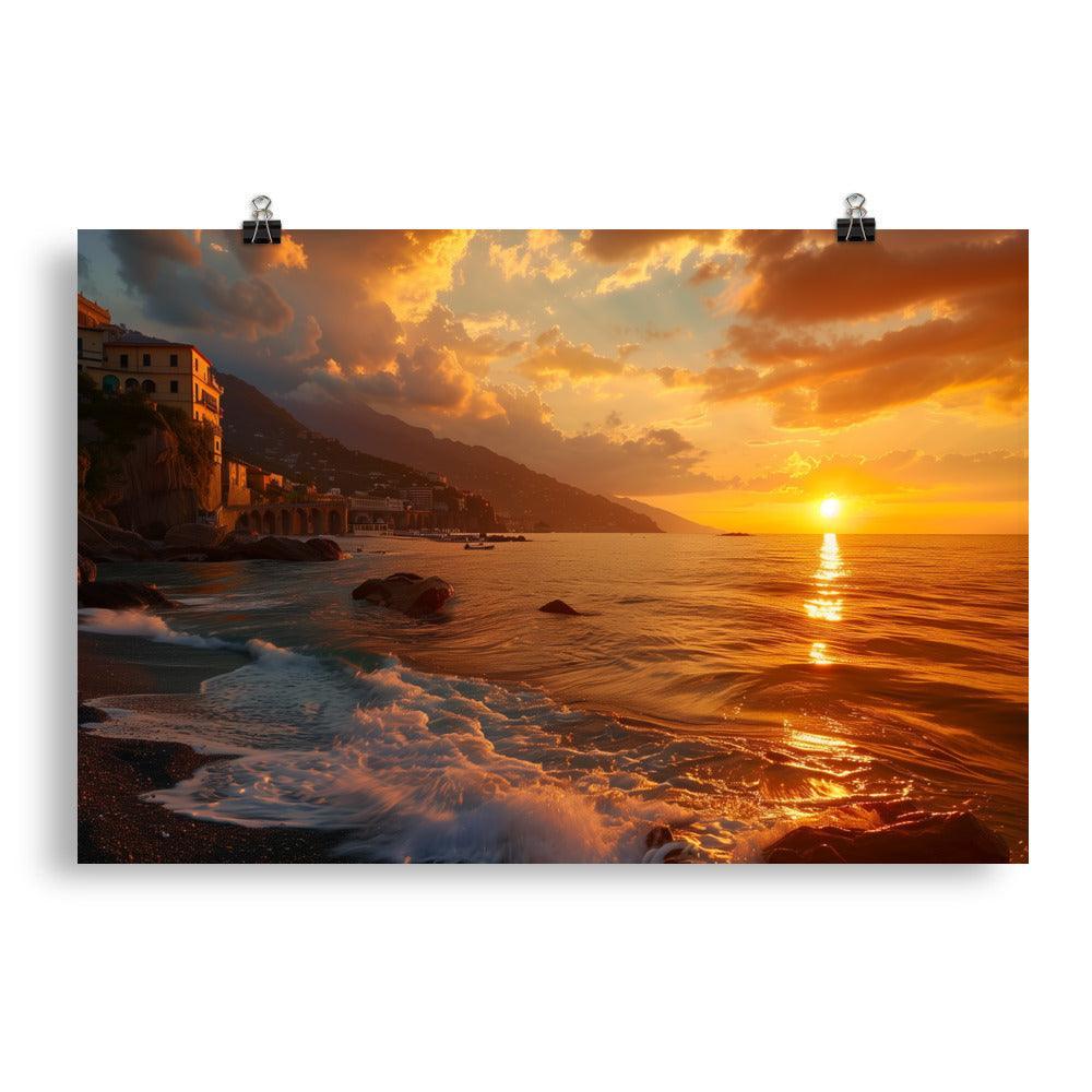 Italy Amalfi Coast Dramatic Sunset Beach Poster - Oh Posters