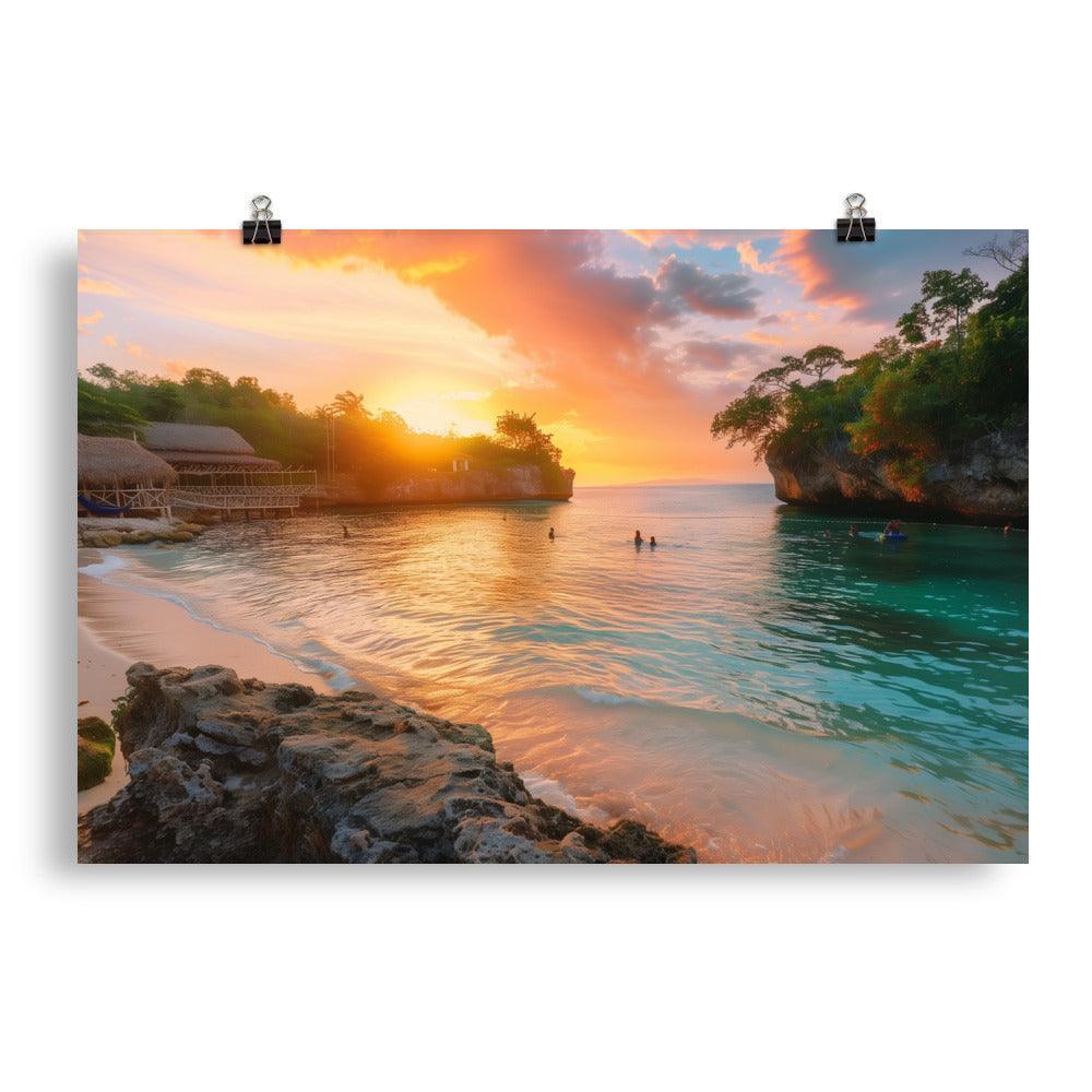 Jamaica Sunset Beach Cove Paradise Poster - Oh Posters