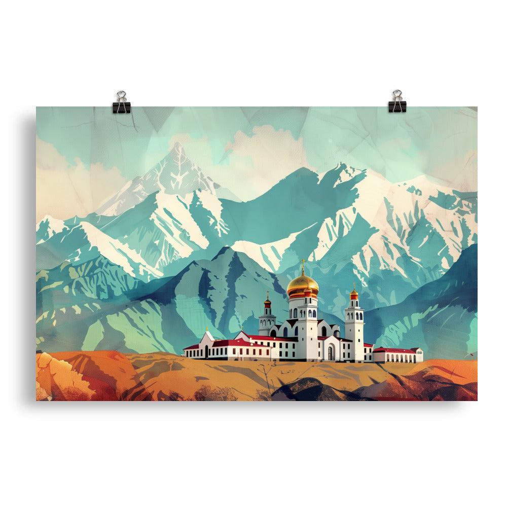 Kazakhstan Mountain Monastery Scenic Poster - Oh Posters