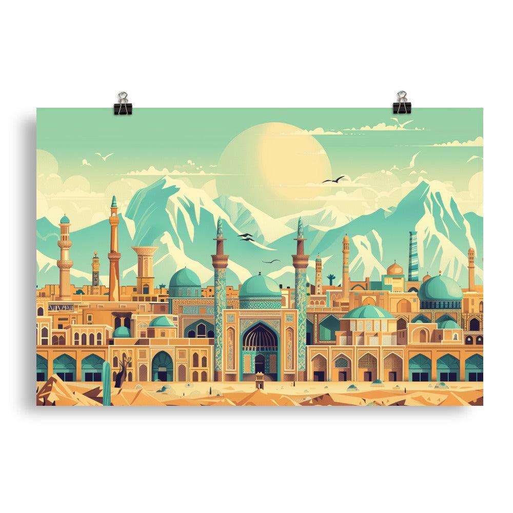 Iran Majestic Mosque Cityscape Vintage Art Poster - Oh Posters