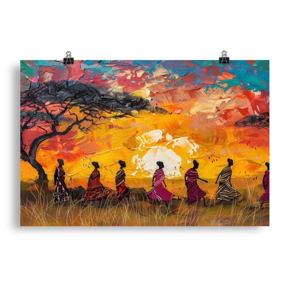 Kenya Maasai Women Sunset Silhouette Poster - Oh Posters