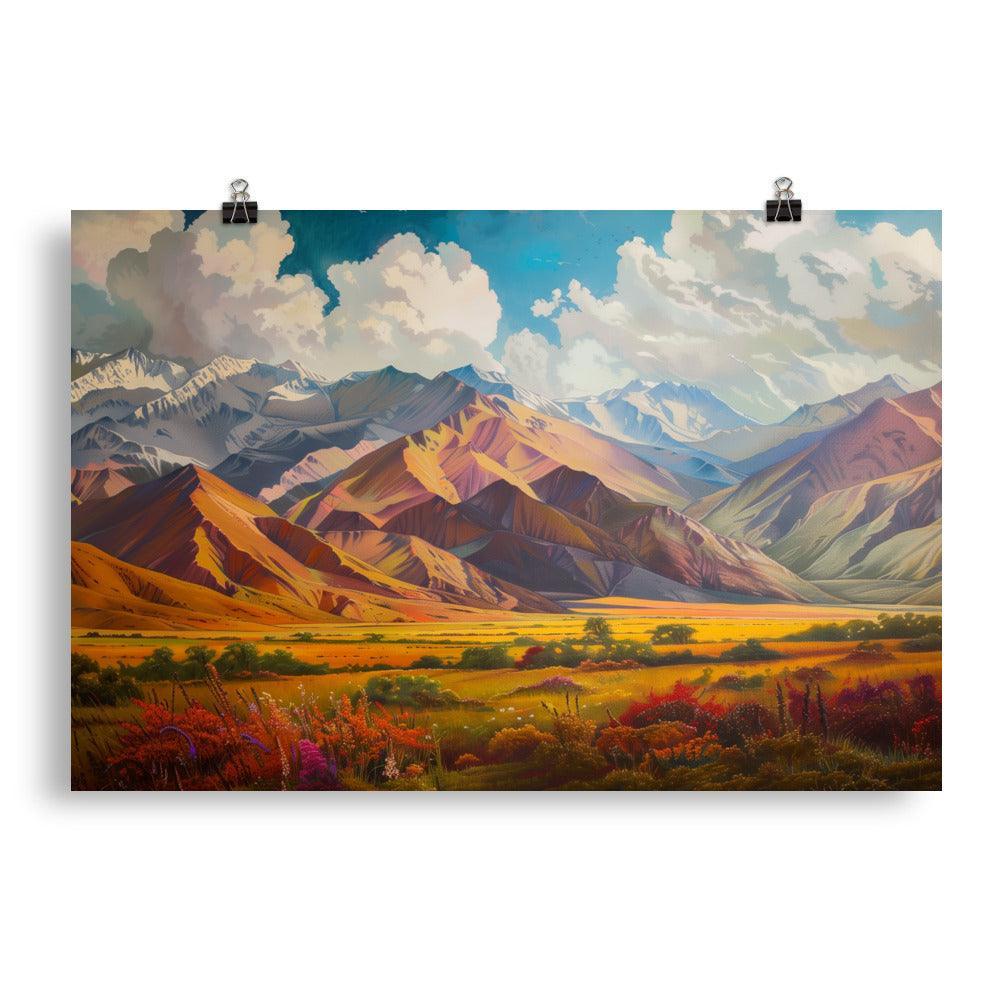 Kyrgyzstan Colorful Mountain Landscape Art Poster - Oh Posters