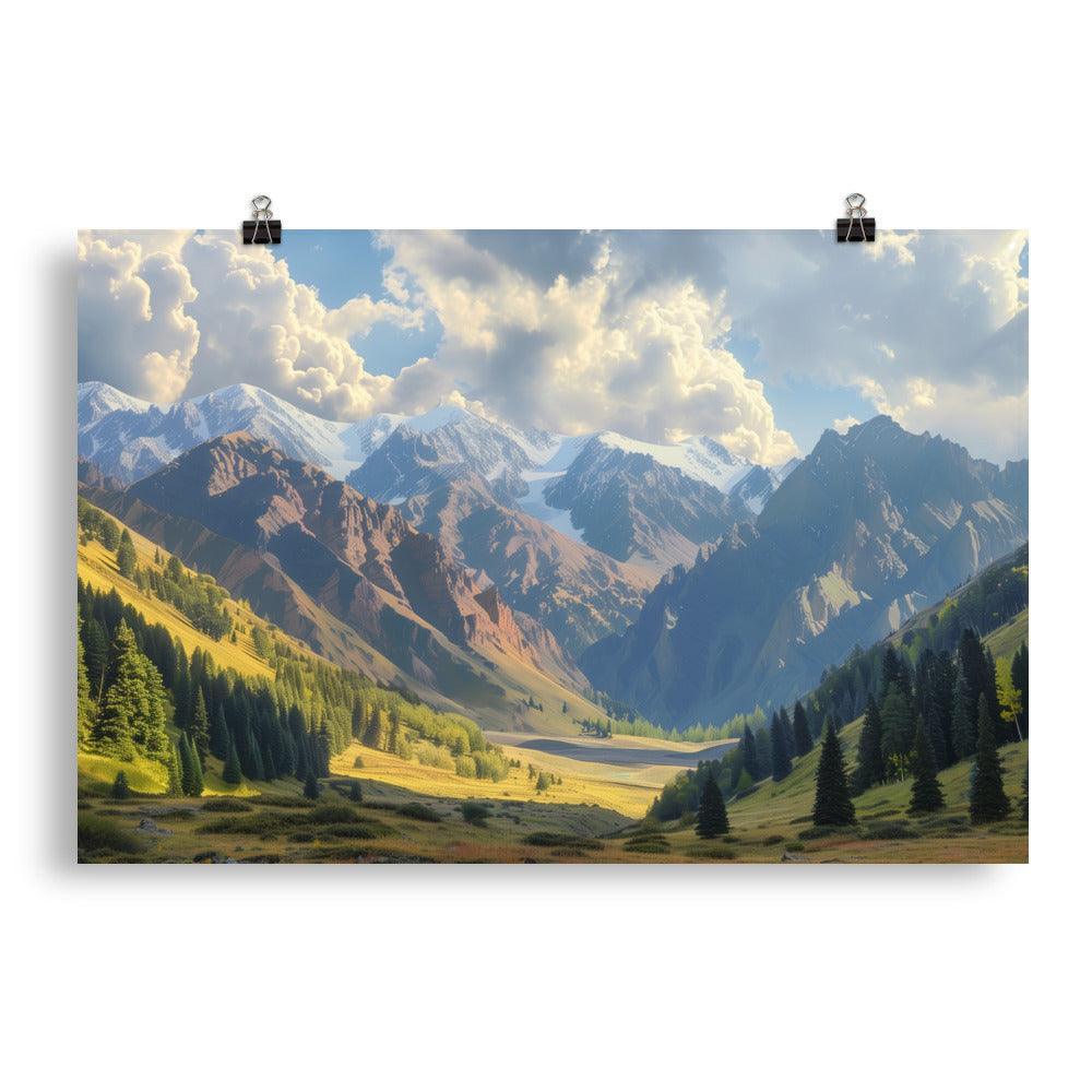 Kyrgyzstan Majestic Mountain Valley Scenic Poster - Oh Posters