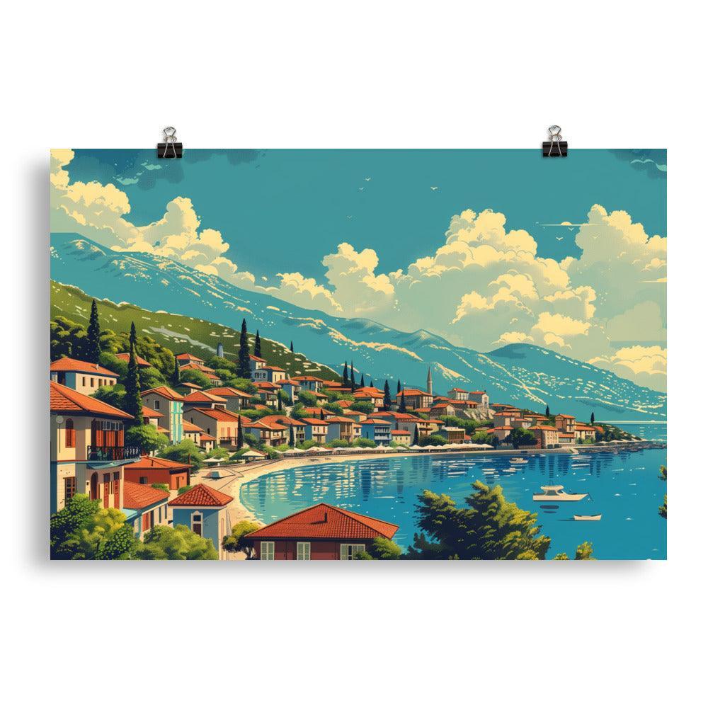 North Macedonia Lakeside Village Scenic Poster - Oh Posters