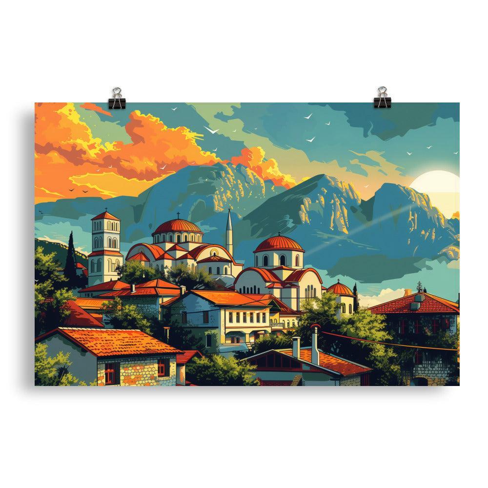 North Macedonia Mountain Town at Sunset Poster - Oh Posters