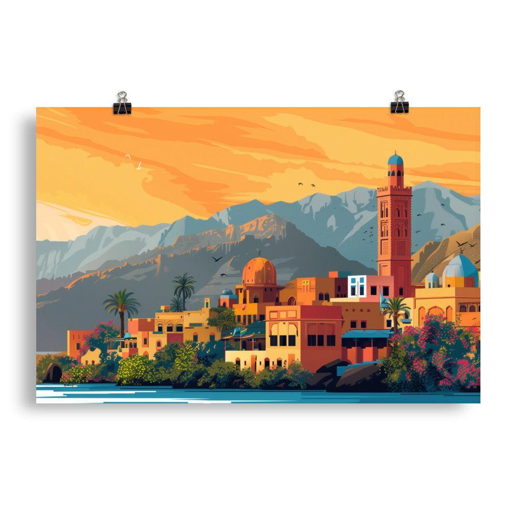 Oman Sunset Over Mountain Village Poster - Oh Posters