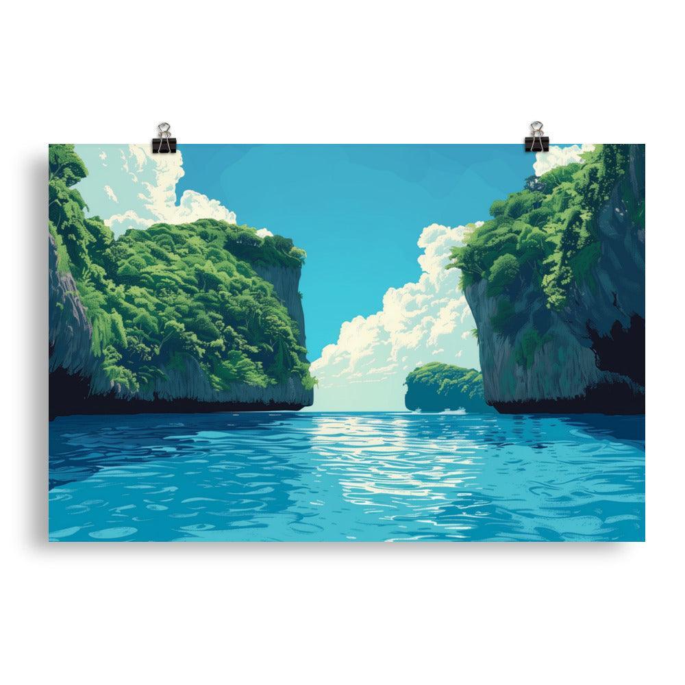 Palau Tropical Lagoon with Lush Cliffs Poster - Oh Posters