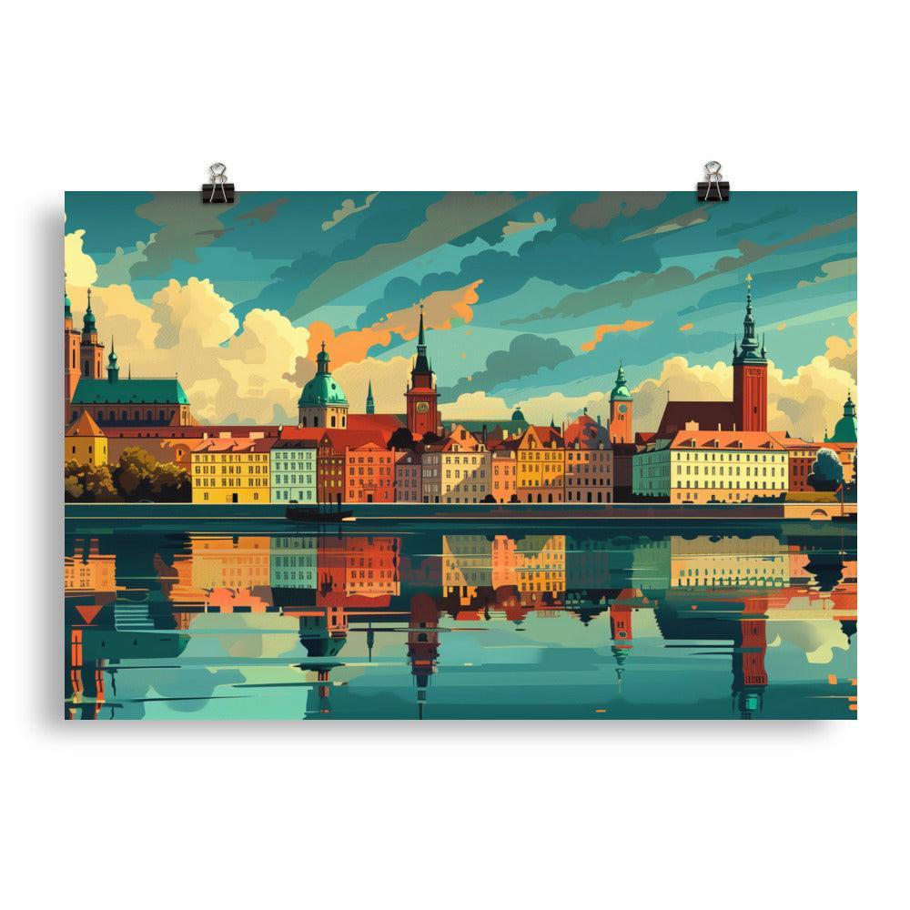 Poland Historic Waterfront Skyline Poster - Oh Posters