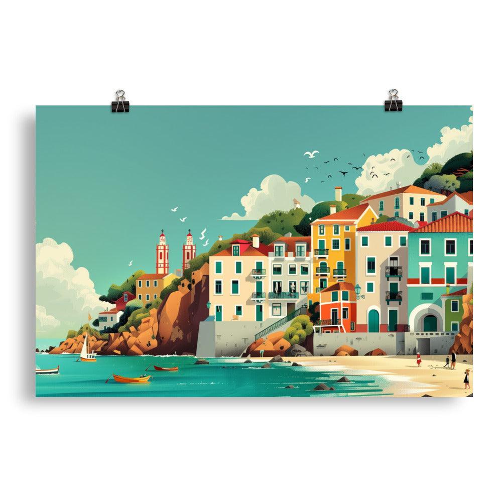 Portugal Coastal Town Vibrant Seaside Poster - Oh Posters