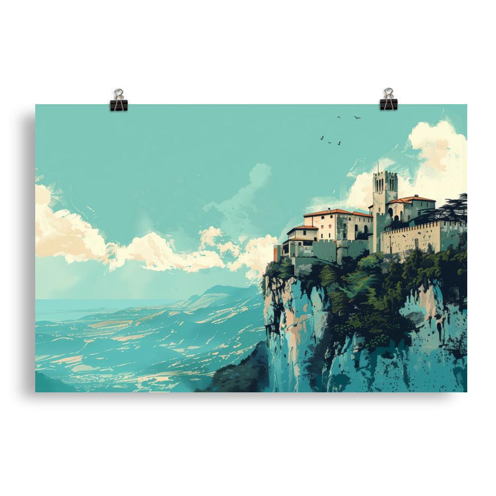 San Marino Cliffside Castle Scenic Poster - Oh Posters