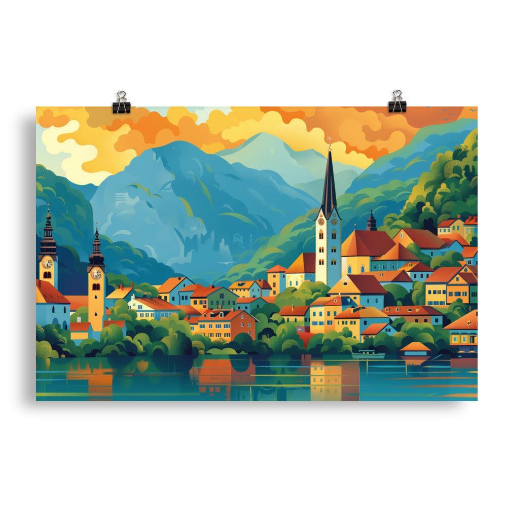 Slovenia Colorful Mountain Village Poster - Oh Posters